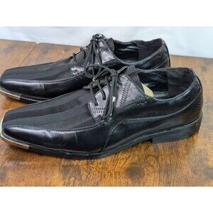 Expressions By RC Men's Elegant Black Formal Satin Stripe Silvertip Shoes SZ 11